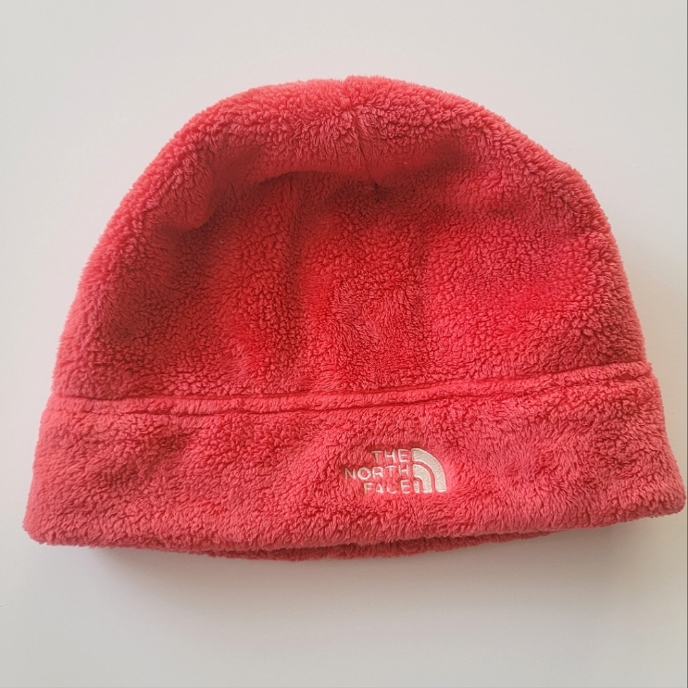 The North face hot pink fuzzy kids hat beanie warm comfy snow ski and snowboard